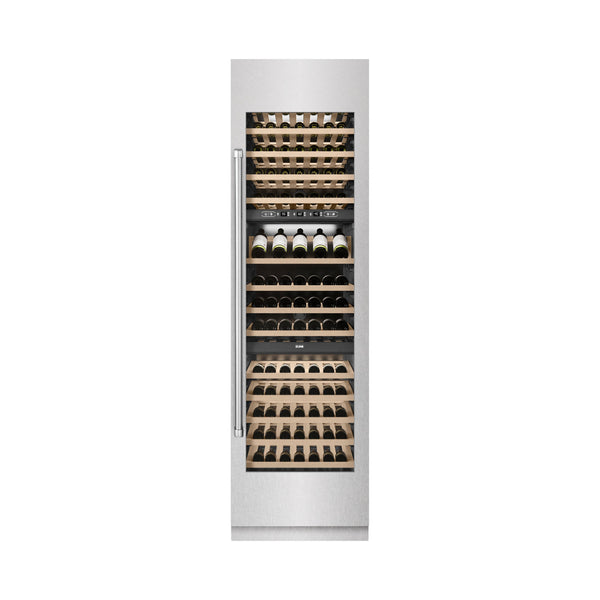 ZLINE 24 in. 12.4 cu. ft. Triple Zone 100 Bottle Column Wine Cooler in Satin Stainless Steel (RCWV-SN-24)