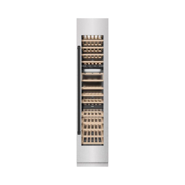 ZLINE Autograph Edition 18 in. 9.0 cu. ft. Triple Zone 68 Bottle Right Hinge Column Wine Cooler in Satin Stainless Steel with Matte Black Accents (RCWVRZ-SN-18-MB)