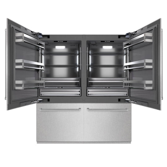 ZLINE 72 in. 39.6 cu. ft. French Door Built-In Bottom Freezer Refrigerator with Water Dispensers and Ice Makers in Satin Stainless Steel with Graphite Gray Interior (GRBIT-SN-72)