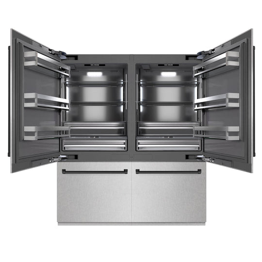 ZLINE Autograph Edition 72 in. 39.6 cu. ft. French Door Built-In Bottom Freezer Refrigerator with Water Dispensers and Ice Makers in Satin Stainless Steel with Graphite Gray Interior and Matte Black Accents (GRBITZ-SN-72-MB)