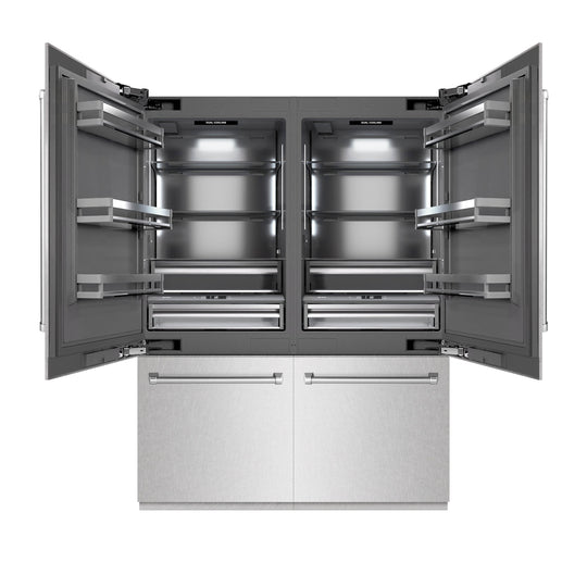 ZLINE 60 in. 32.2 cu. ft. French Door Built-In Bottom Freezer Refrigerator with Water Dispensers and Ice Makers in Satin Stainless Steel with Graphite Gray Interior (GRBIV-SN-60)