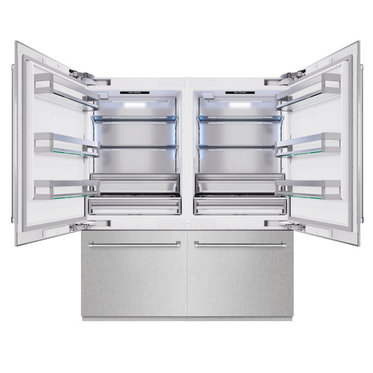 ZLINE 72 in. 39.6 cu. ft. French Door Built-In Bottom Freezer Refrigerator with Water Dispensers and Ice Makers in Satin Stainless Steel (RBIT-SN-72)