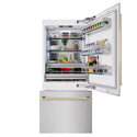 ZLINE Autograph Edition 36 in. 19.8 cu. ft. Built-In Bottom Freezer Refrigerator with Water Dispenser and Ice Maker in Satin Stainless Steel and Polished Gold Accents (RBITZ-SN-36-G)