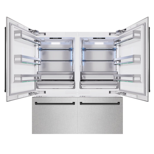 ZLINE Autograph Edition 72 in. 39.6 cu. ft. French Door Built-In Bottom Freezer Refrigerator with Water Dispensers and Ice Makers in Satin Stainless Steel and Matte Black Accents (RBITZ-SN-72-MB)