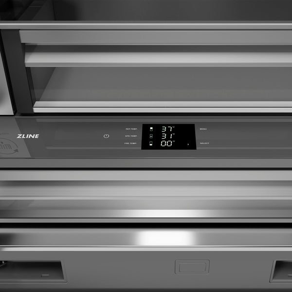 ZLINE Autograph Edition 36 in. 19.6 cu. ft. French Door Built-In Bottom Freezer Refrigerator with Water Dispenser and Ice Maker in Satin Stainless Steel with Stainless Steel Interior and Champagne Bronze Accents (SRBIVZ-SN-36-CB)