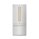 ZLINE Autograph Edition 36 in. 19.6 cu. ft. French Door Built-In Bottom Freezer Refrigerator with Water Dispenser and Ice Maker in Satin Stainless Steel with Stainless Steel Interior and Champagne Bronze Accents (SRBIVZ-SN-36-CB)