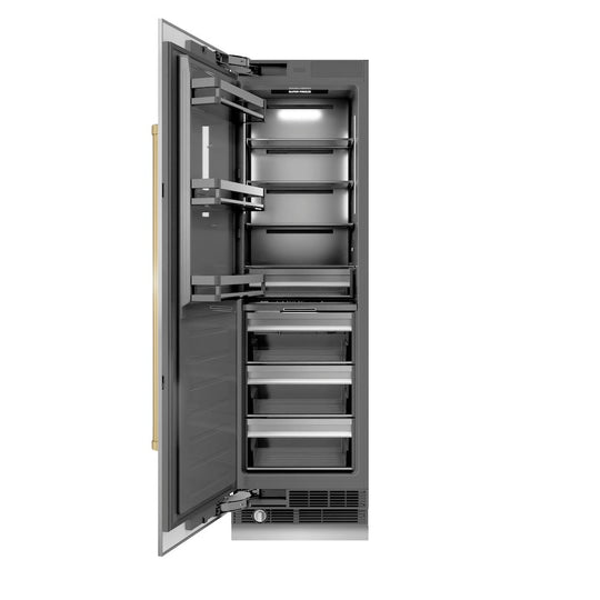 ZLINE Autograph Edition 24 in. 12.4 cu. ft. Column Freezer in Stainless Steel with Graphite Gray Interior and Champagne Bronze Accents (RCFVZ-304-24-CB)