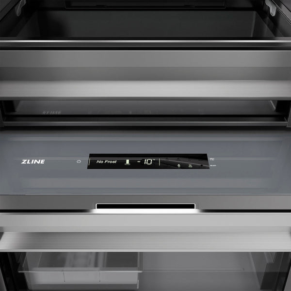 ZLINE Autograph Edition 24 in. 12.4 cu. ft. Column Freezer in Stainless Steel with Graphite Gray Interior and Polished Gold Accents (RCFVZ-304-24-G)