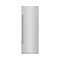 ZLINE Autograph Edition 30 in. 16.7 cu. ft. Column Refrigerator in Stainless Steel with Graphite Gray Interior and Champagne Bronze Accents (RCRVZ-30430-CB) front, closed.