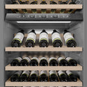 ZLINE 24 in. 12.4 cu. ft. Triple Zone 100 Bottle Column Wine Cooler in Stainless Steel (RCWV-304-24) close-up detail, wine storage.