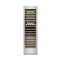 ZLINE 24 in. 12.4 cu. ft. Triple Zone 100 Bottle Column Wine Cooler in Stainless Steel (RCWV-304-24) front, closed, with wine on racks.