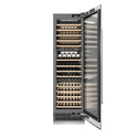 ZLINE 24 in. 12.4 cu. ft. Triple Zone 100 Bottle Column Wine Cooler in Stainless Steel (RCWV-304-24) front, open, with wine on racks.