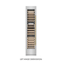 ZLINE Autograph Edition 18 in. 9.0 cu. ft. Triple Zone 68 Bottle Left Hinge Column Wine Cooler in Stainless Steel with Champagne Bronze Accents (RCWVLZ-30418-CB) front, closed.