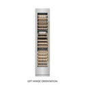 ZLINE Autograph Edition 18 in. 9.0 cu. ft. Triple Zone 68 Bottle Left Hinge Column Wine Cooler in Stainless Steel with Polished Gold Accents (RCWVLZ-30418-G) front, closed.