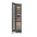 ZLINE Autograph Edition 18 in. 9.0 cu. ft. Triple Zone 68 Bottle Left Hinge Column Wine Cooler in Stainless Steel with Polished Gold Accents (RCWVLZ-30418-G) front, open.