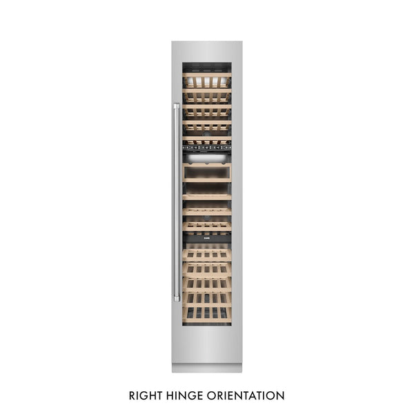 ZLINE 18 in. 9.0 cu. ft. Triple Zone 68 Bottle Right Hinge Column Wine Cooler in Stainless Steel (RCWVR-304-18) front, closed.