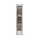 ZLINE 18 in. 9.0 cu. ft. Triple Zone 68 Bottle Right Hinge Column Wine Cooler in Stainless Steel (RCWVR-304-18) front, closed, with wine on racks.