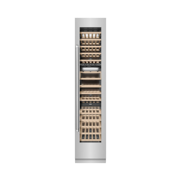 ZLINE 18 in. 9.0 cu. ft. Triple Zone 68 Bottle Right Hinge Column Wine Cooler in Stainless Steel (RCWVR-304-18) front, closed.