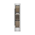ZLINE Autograph Edition 18 in. 9.0 cu. ft. Triple Zone 68 Bottle Right Hinge Column Wine Cooler in Stainless Steel with Matte Black Accents (RCWVRZ-30418-MB) front, closed, with wine on racks.