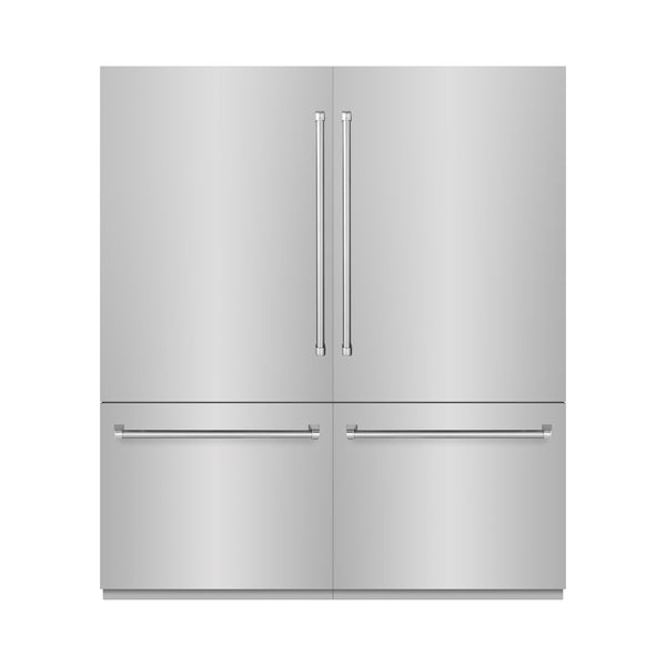 ZLINE 72 in. 39.6 cu. ft. French Door Built-In Bottom Freezer Refrigerator with Water Dispensers and Ice Makers in Stainless Steel with Graphite Gray Interior (GRBIT-304-72)