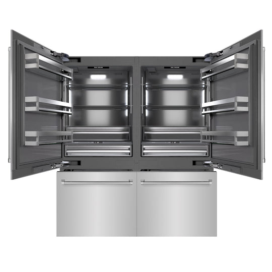 ZLINE 72 in. 39.6 cu. ft. French Door Built-In Bottom Freezer Refrigerator with Water Dispensers and Ice Makers in Stainless Steel with Graphite Gray Interior (GRBIT-304-72)