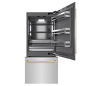 ZLINE Autograph Edition 36 in. 19.8 cu. ft. Built-In Bottom Freezer Refrigerator with Water Dispenser and Ice Maker in Stainless Steel with Graphite Gray Interior and Champagne Bronze Accents (GRBITZ-304-36CB)