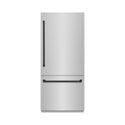 ZLINE Autograph Edition 36 in. 19.8 cu. ft. Built-In Bottom Freezer Refrigerator with Water Dispenser and Ice Maker in Stainless Steel with Graphite Gray Interior and Matte Black Accents (GRBITZ-304-36MB)