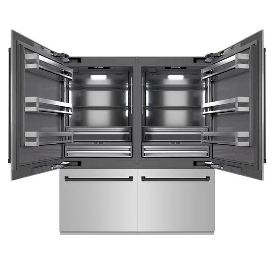 ZLINE Autograph Edition 72 in. 39.6 cu. ft. French Door Built-In Bottom Freezer Refrigerator with Water Dispensers and Ice Makers in Stainless Steel with Graphite Gray Interior and Matte Black Accents (GRBITZ-304-72MB)