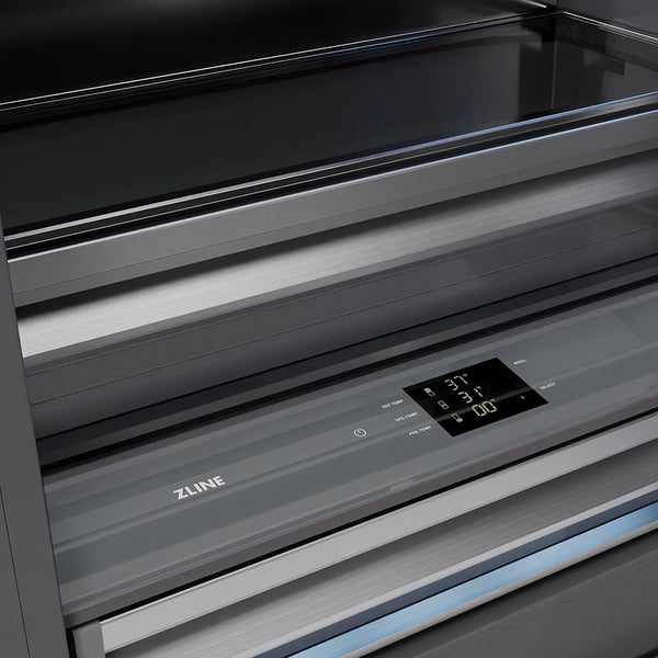 ZLINE Autograph Edition 36 in. 19.8 cu. ft. Built-In Bottom Freezer Refrigerator with Water Dispenser and Ice Maker in Stainless Steel with Graphite Gray Interior and Champagne Bronze Helix Handles (GRBITZ-30436KCB)