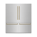 ZLINE Autograph Edition 72 in. 39.6 cu. ft. French Door Built-In Bottom Freezer Refrigerator with Water Dispensers and Ice Makers in Stainless Steel with Graphite Gray Interior and Polished Gold Helix Handles (GRBITZ-30472KG)