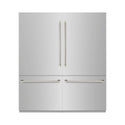 ZLINE Autograph Edition 72 in. 39.6 cu. ft. French Door Built-In Bottom Freezer Refrigerator with Water Dispensers and Ice Makers in Stainless Steel with Graphite Gray Interior and Polished Nickel Helix Handles (GRBITZ-30472KPN)