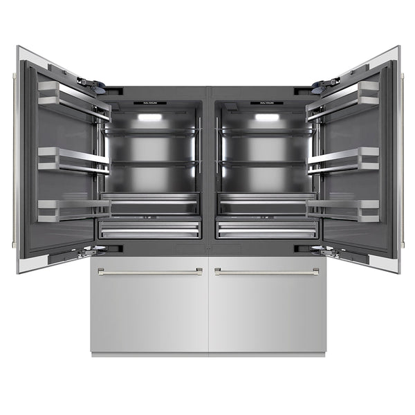 ZLINE Autograph Edition 72 in. 39.6 cu. ft. French Door Built-In Bottom Freezer Refrigerator with Water Dispensers and Ice Makers in Stainless Steel with Graphite Gray Interior and Polished Nickel Helix Handles (GRBITZ-30472KPN)