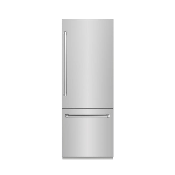 ZLINE 30 in. 16.1 cu. ft. Built-In Bottom Freezer Refrigerator with Water Dispenser and Ice Maker in Stainless Steel with Graphite Gray Interior (GRBIV-304-30)