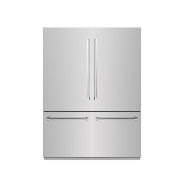 ZLINE 60 in. 32.2 cu. ft. French Door Built-In Bottom Freezer Refrigerator with Water Dispensers and Ice Makers in Stainless Steel with Graphite Gray Interior (GRBIV-304-60)