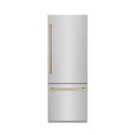 ZLINE Autograph Edition 30 in. 16.1 cu. ft. Built-In Bottom Freezer Refrigerator with Water Dispenser and Ice Maker in Stainless Steel with Graphite Gray Interior and Champagne Bronze Accents (GRBIVZ-304-30CB)