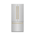 ZLINE Autograph Edition 36 in. 19.6 cu. ft. French Door Built-In Bottom Freezer Refrigerator with Water Dispenser and Ice Maker in Stainless Steel with Graphite Gray Interior and Champagne Bronze Accents (GRBIVZ-304-36CB)