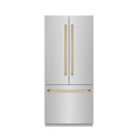 ZLINE Autograph Edition 36 in. 19.6 cu. ft. French Door Built-In Bottom Freezer Refrigerator with Water Dispenser and Ice Maker in Stainless Steel with Graphite Gray Interior and Polished Gold Accents (GRBIVZ-304-36G)