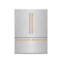 ZLINE Autograph Edition 60 in. 32.2 cu. ft. French Door Built-In Bottom Freezer Refrigerator with Water Dispenser and Ice Maker in Stainless Steel with Graphite Gray Interior and Champagne Bronze Accents (GRBIVZ-304-60CB)