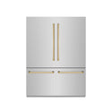 ZLINE Autograph Edition 60 in. 32.2 cu. ft. French Door Built-In Bottom Freezer Refrigerator with Water Dispenser and Ice Maker in Stainless Steel with Graphite Gray Interior and Polished Gold Accents (GRBIVZ-304-60G)