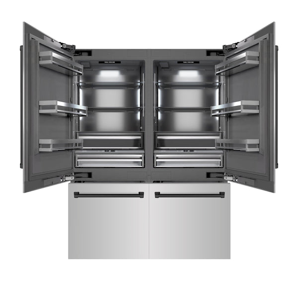 ZLINE Autograph Edition 60 in. 32.2 cu. ft. French Door Built-In Bottom Freezer Refrigerator with Water Dispenser and Ice Maker in Stainless Steel with Graphite Gray Interior and Matte Black Accents (GRBIVZ-304-60MB)