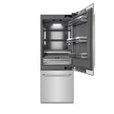 ZLINE Autograph Edition 30 in. 16.1 cu. ft. Built-In Bottom Freezer Refrigerator with Water Dispenser and Ice Maker in Stainless Steel with Graphite Gray Interior and Polished Nickel Helix Handles (GRBIVZ-30430KPN)