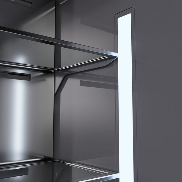 ZLINE Autograph Edition 36 in. 19.6 cu. ft. French Door Built-In Bottom Freezer Refrigerator with Water Dispenser and Ice Maker in Stainless Steel with Graphite Gray Interior and Champagne Bronze Helix Handles (GRBIVZ-30436KCB)