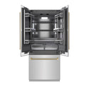 ZLINE Autograph Edition 36 in. 19.6 cu. ft. French Door Built-In Bottom Freezer Refrigerator with Water Dispenser and Ice Maker in Stainless Steel with Graphite Gray Interior and Champagne Bronze Helix Handles (GRBIVZ-30436KCB)