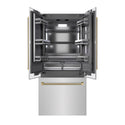 ZLINE Autograph Edition 36 in. 19.6 cu. ft. French Door Built-In Bottom Freezer Refrigerator with Water Dispenser and Ice Maker in Stainless Steel with Graphite Gray Interior and Champagne Bronze Helix Handles (GRBIVZ-30436KCB)