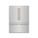 ZLINE Autograph Edition 60 in. 32.2 cu. ft. French Door Built-In Bottom Freezer Refrigerator with Water Dispenser and Ice Maker in Stainless Steel with Graphite Gray Interior and Polished Gold Helix Handles (GRBIVZ-30460KG)