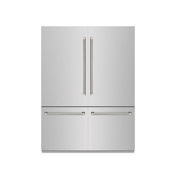 ZLINE Autograph Edition 60 in. 32.2 cu. ft. French Door Built-In Bottom Freezer Refrigerator with Water Dispenser and Ice Maker in Stainless Steel with Graphite Gray Interior and Polished Nickel Helix Handles (GRBIVZ-30460KPN)