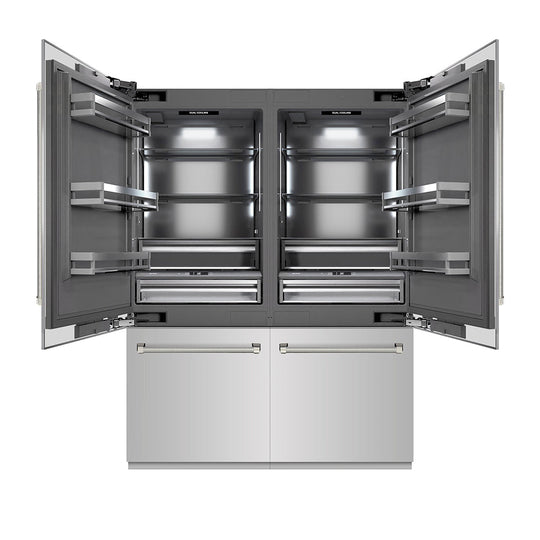 ZLINE Autograph Edition 60 in. 32.2 cu. ft. French Door Built-In Bottom Freezer Refrigerator with Water Dispenser and Ice Maker in Stainless Steel with Graphite Gray Interior and Polished Nickel Helix Handles (GRBIVZ-30460KPN)