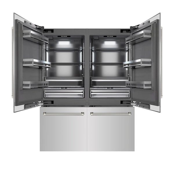 ZLINE Autograph Edition 60 in. 32.2 cu. ft. French Door Built-In Bottom Freezer Refrigerator with Water Dispenser and Ice Maker in Stainless Steel with Graphite Gray Interior and Polished Nickel Helix Handles (GRBIVZ-30460KPN)