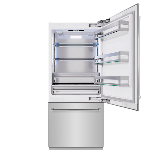 ZLINE 36 in. 19.8 cu. ft. Built-In Bottom Freezer Refrigerator with Water Dispenser and Ice Maker in Stainless Steel (RBIT-304-36)