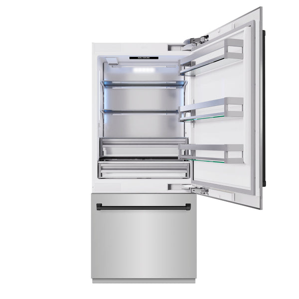ZLINE Autograph Edition 36 in. 19.8 cu. ft. Built-In Bottom Freezer Refrigerator with Water Dispenser and Ice Maker in Stainless Steel with Matte Black Accents (RBITZ-304-36MB)